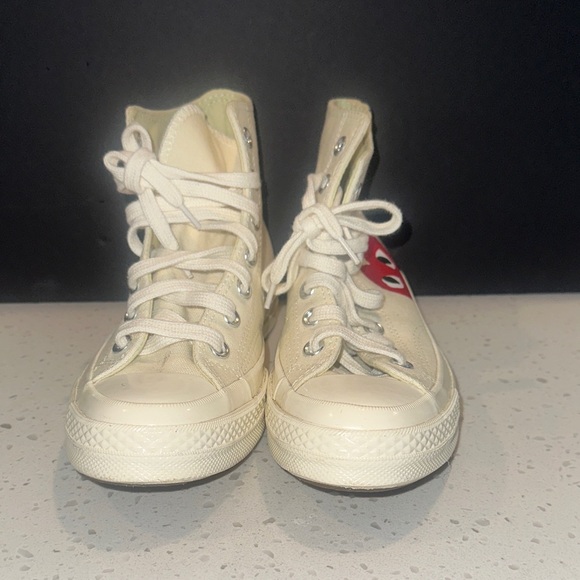 Converse High-Top Sneakers in Cream and Red - Picture 1 of 13